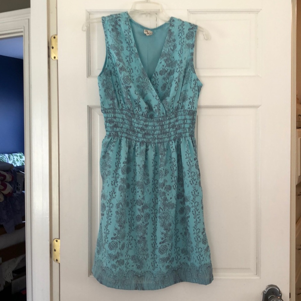 AVentura Aqua /grey sundress. Babydoll style Med